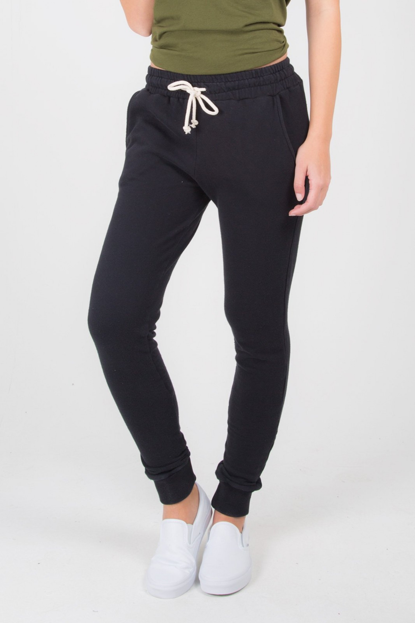 womens black joggers front